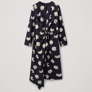 COS navy and white polka dot asymmetric wrap dress